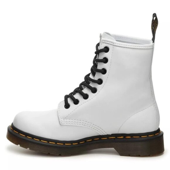DR MARTENS COMBAT BOOTS WHITE 1460 AIRWAIR RUGGED SZ 3Y Woman5 BIKER CORE MOTO - Picture 2 of 16